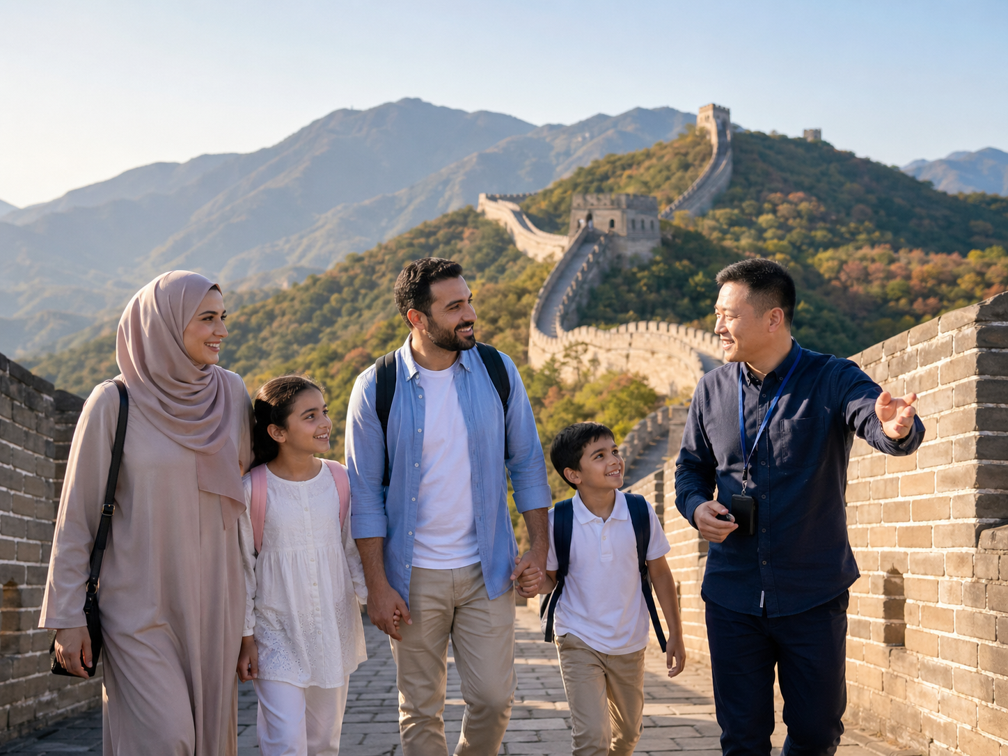 Middle Eastern family visiting the Great Wall with a private guide